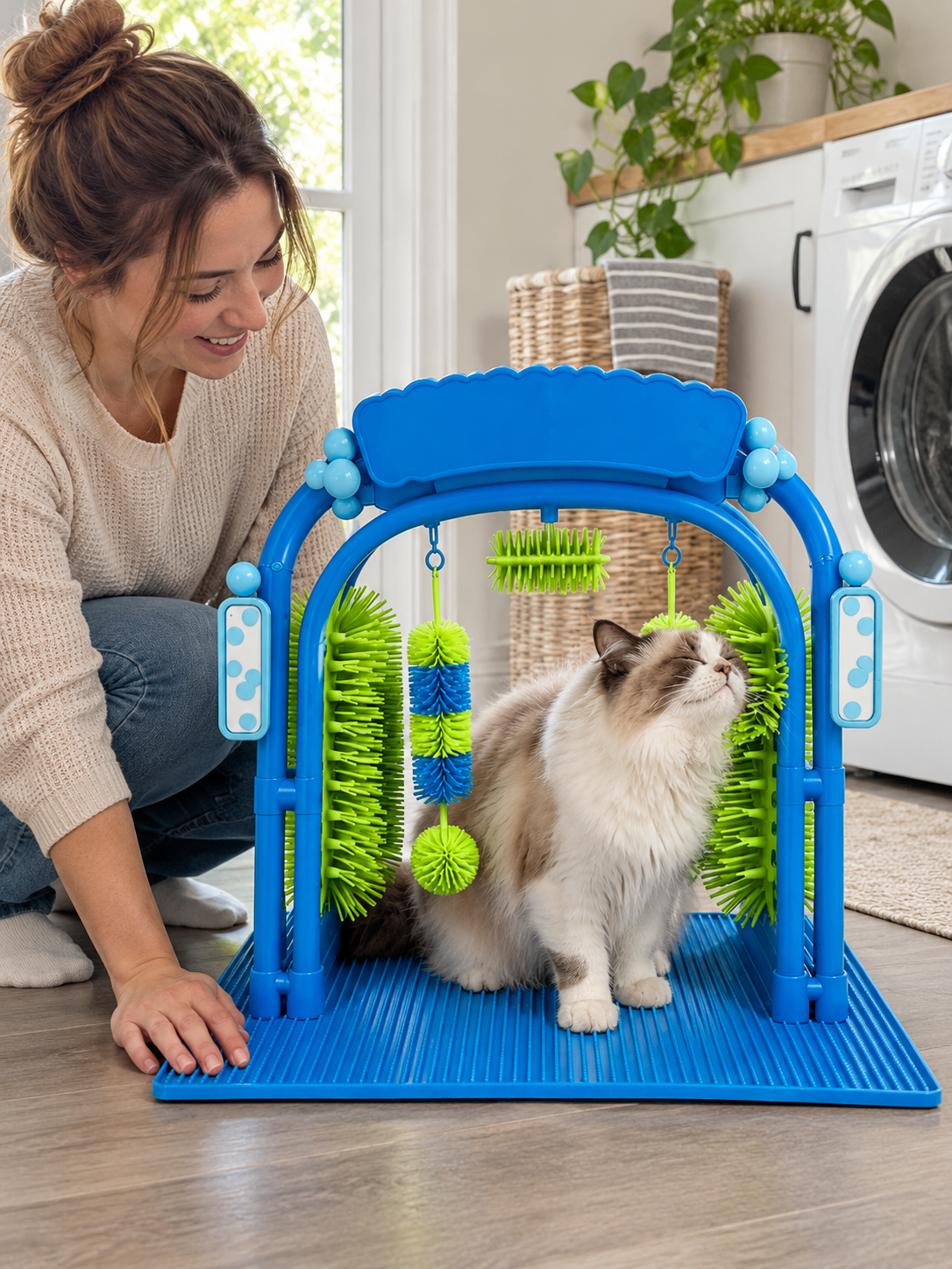 PurrClean™ Cat Grooming Station in an everyday home setting